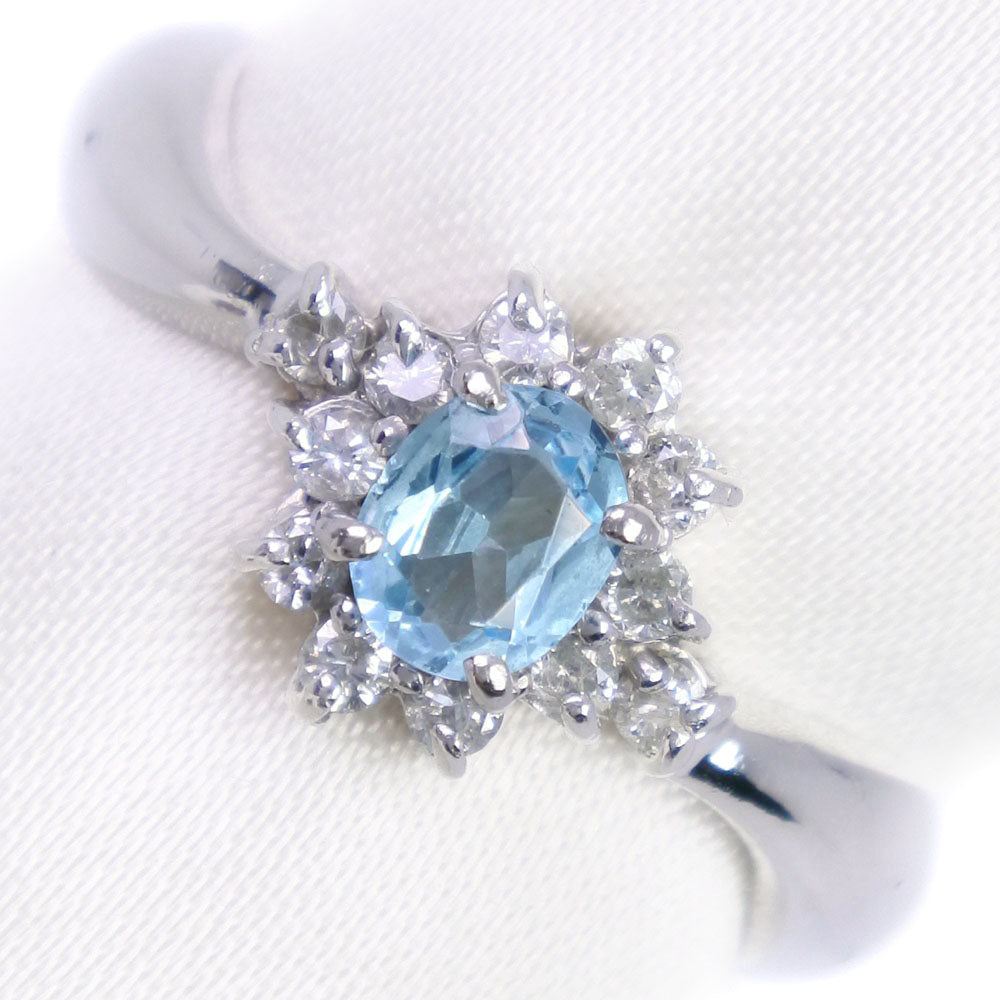[LuxUness]  Size 11 Ring in Pt900 Platinum with Aquamarine and Diamonds 0.19ct for Women - Used, Grade A Metal Ring in Good condition