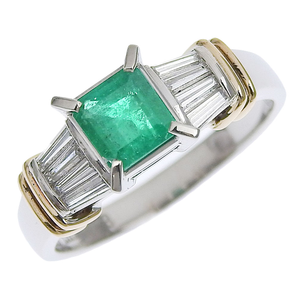 Pt900 Platinum Emerald Diamond Ring