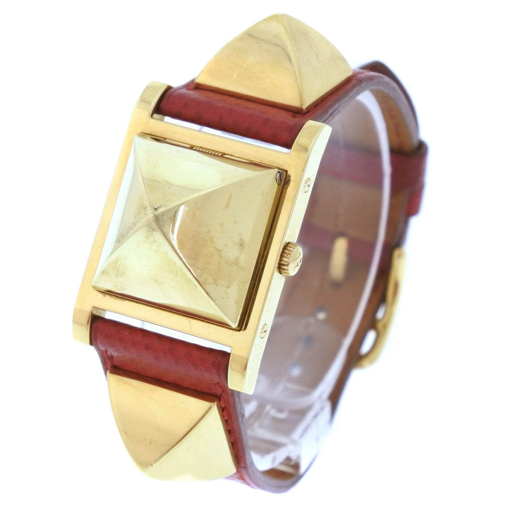Hermes Medor Women's Gold Plated & Leather Wristwatch, Quartz, White Dial