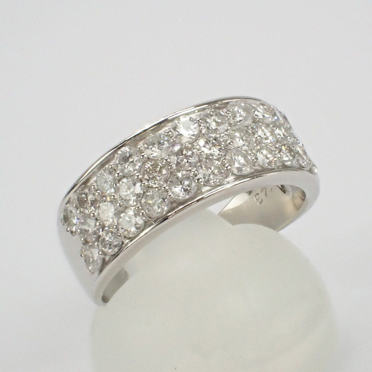 Pt850 Platinum Designer Ring with 1.43ct Diamond, Size ~15, Silver, Pre-Owned Women's Jewelry