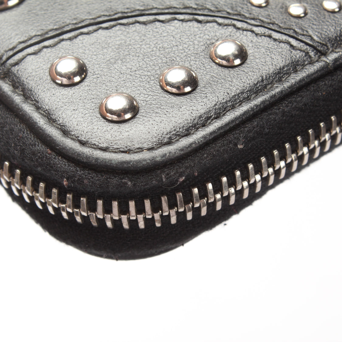 Prada Studded Leather Zip Around Wallet Leather Long Wallet in Very Good Condition