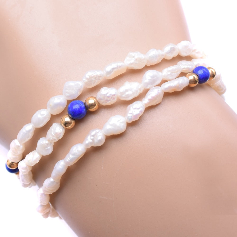 Silver 925 Lapis Lazuli Baby Pearl Bracelet