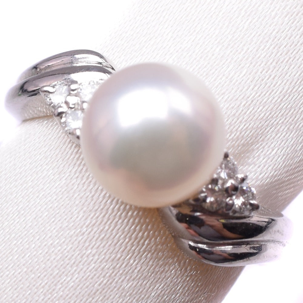[LuxUness]  Pearl & Diamond Ring in Platinum Pt850 for Ladies, Size 16, Excellent Grade Pre-owned  Metal Ring in Excellent condition