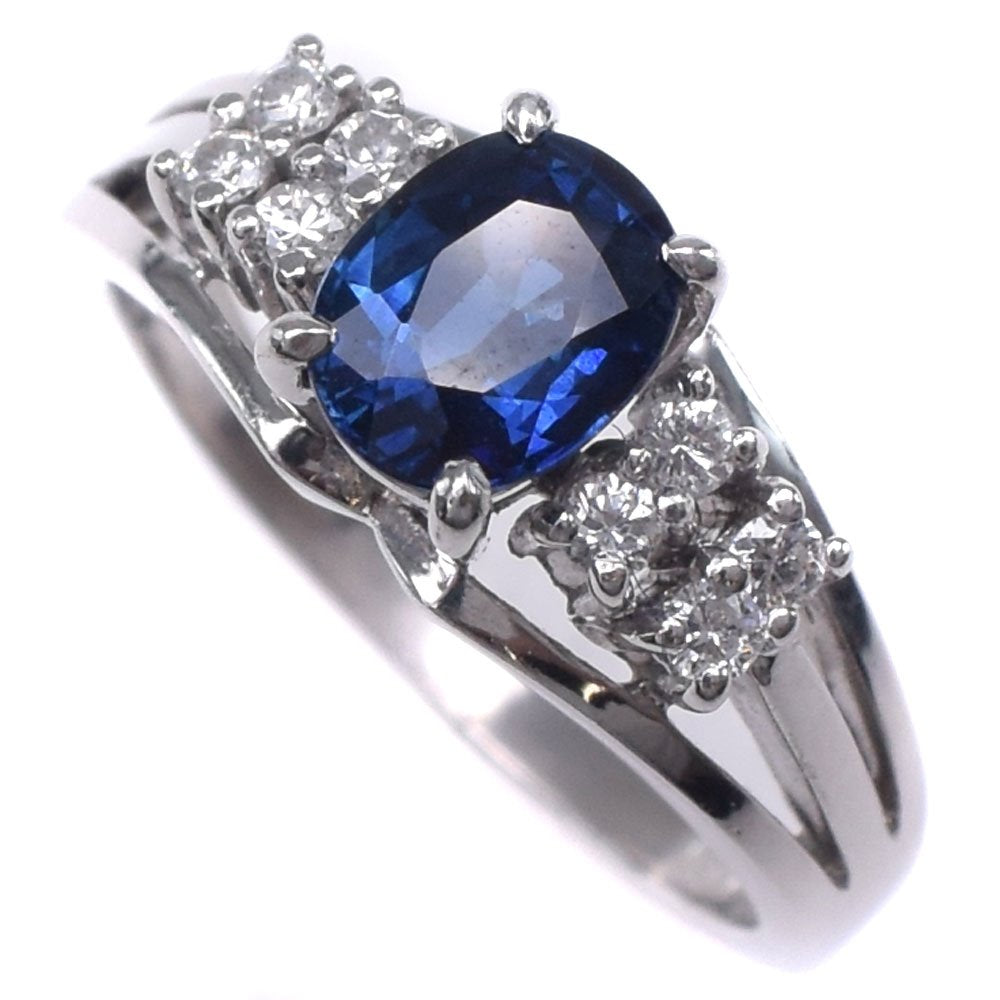 [LuxUness]  Platinum Pt950, 1.01ct Sapphire & 0.15ct Diamond Ring (Size 10.5) for Women - Pre-Owned, A Grade Metal Ring in Excellent condition