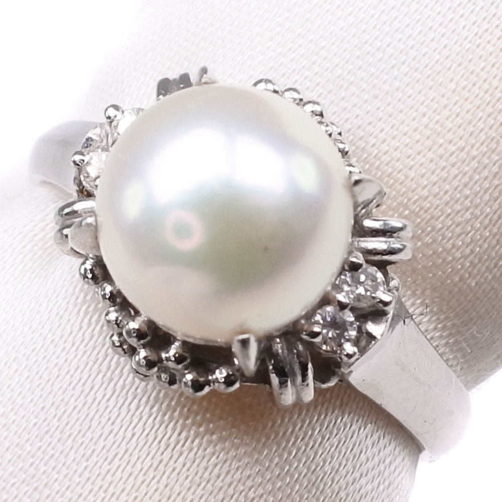 [LuxUness]  Size 11 Pearl Ring with 8.0mm Diamond and Pt900 Platinum for Ladies | Second Hand | A Grade Natural Material Ring in Excellent condition