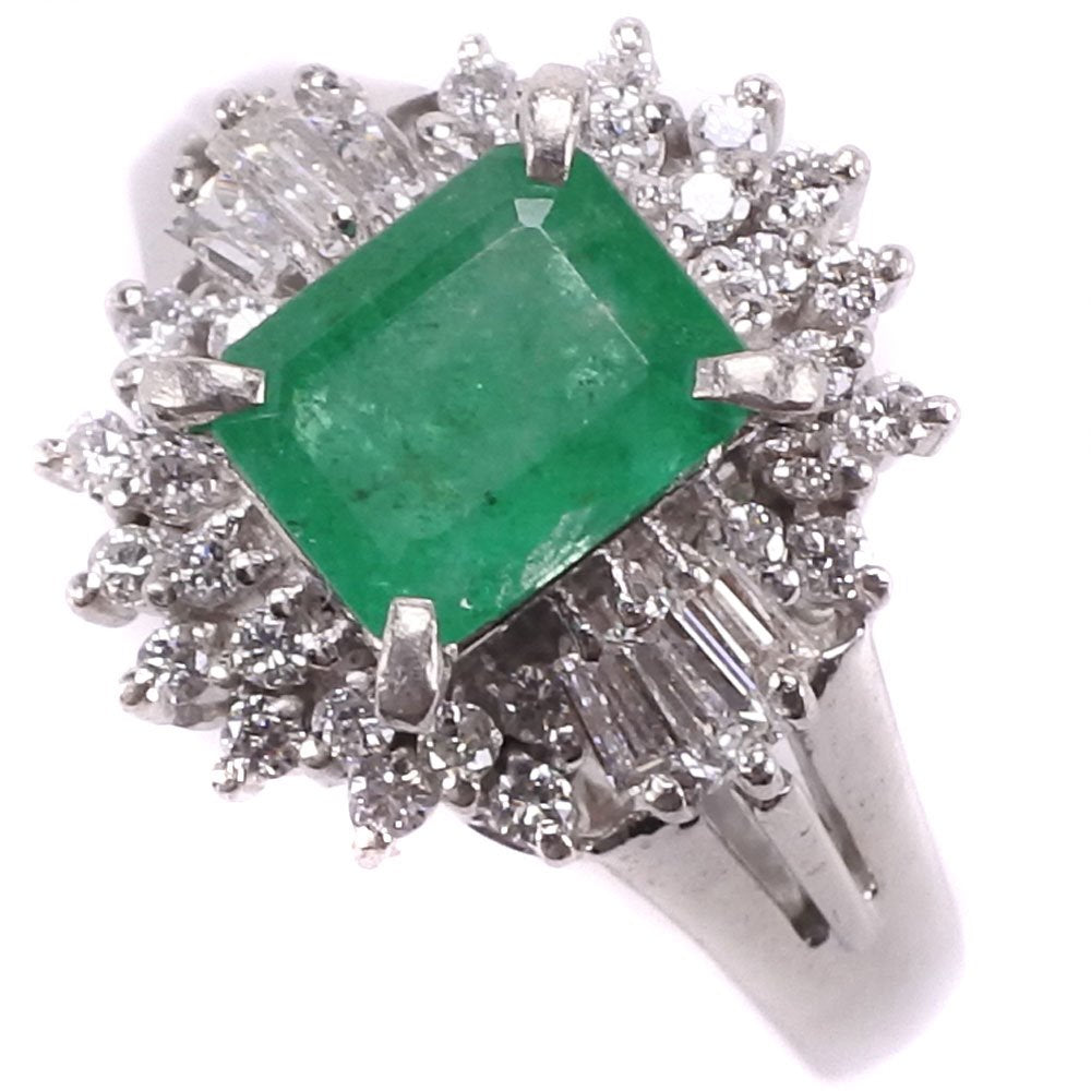 Size 7 Ladies Ring in Pt900 Platinum with Emerald and Diamond, E0.865 D0.33 - Preowned, A Rank