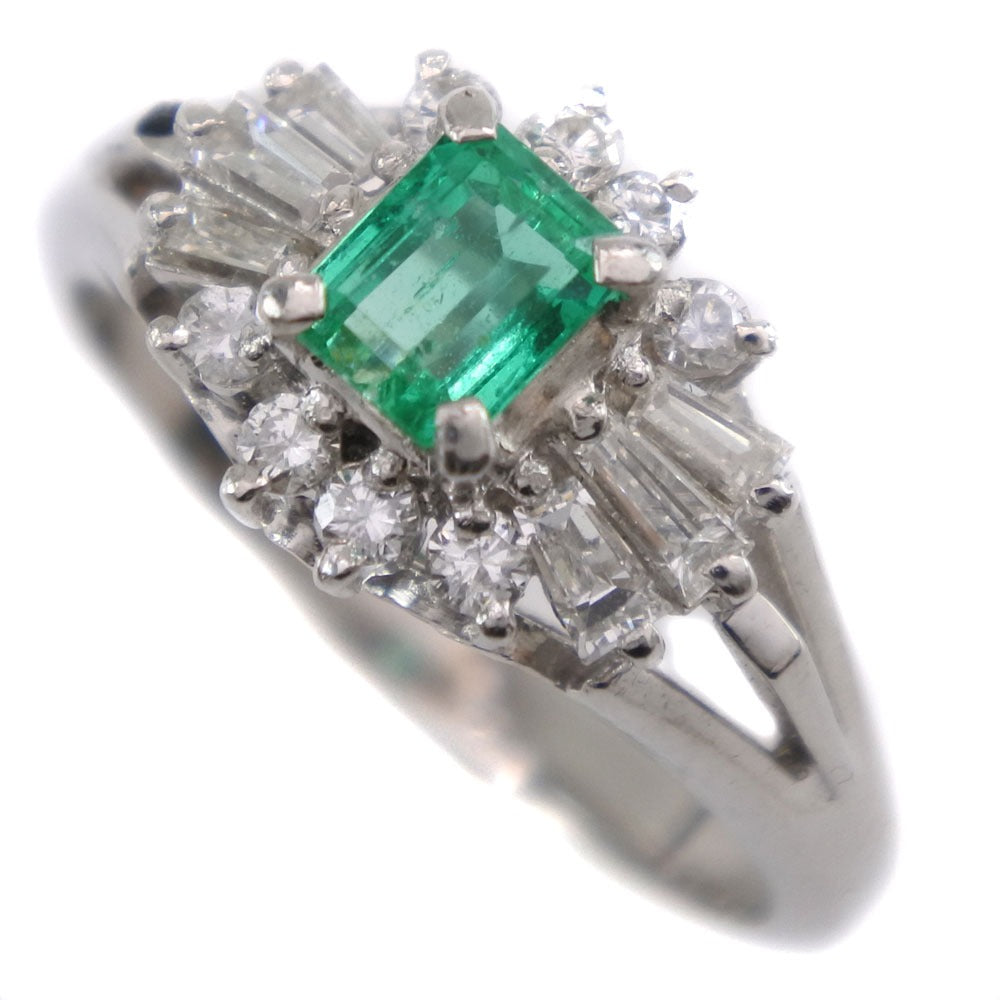 [LuxUness]  Size 10 Ladies Ring in Pt900 Platinum with Emerald and Diamond, E0.40 D0.42 - Preowned, A Rank Metal Ring in Excellent condition