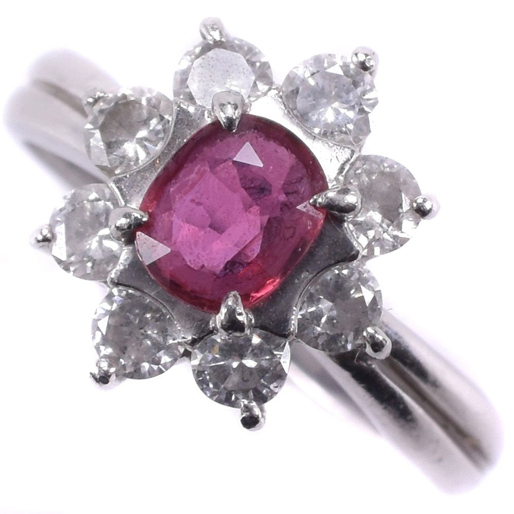 [LuxUness]  Platinum Pt900, 0.48ct Ruby & 0.66ct Diamond Ring (Size 10.5) for Women - Pre-Owned, A Grade Metal Ring in Excellent condition
