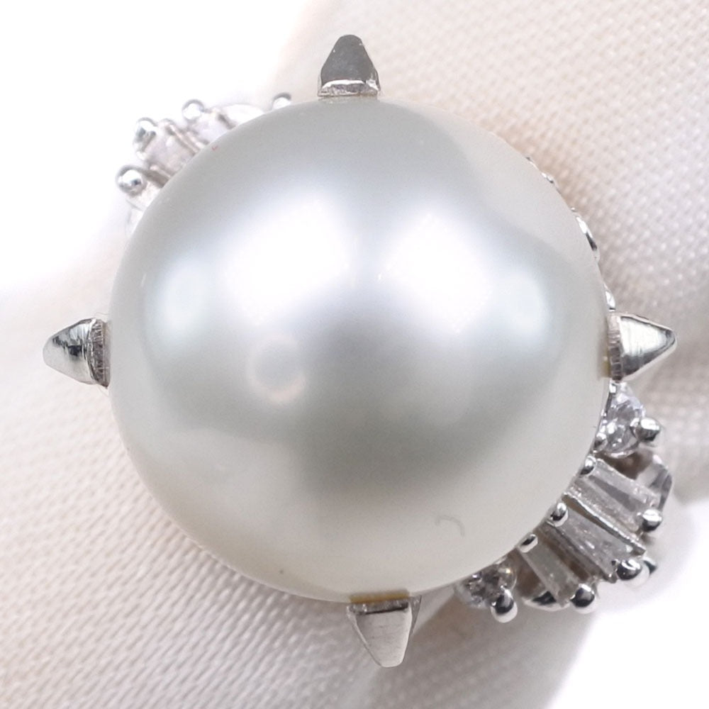 Size 6 Pearl Ring with 10.5mm Diamond and Pt900 Platinum for Ladies | Second Hand | A Grade