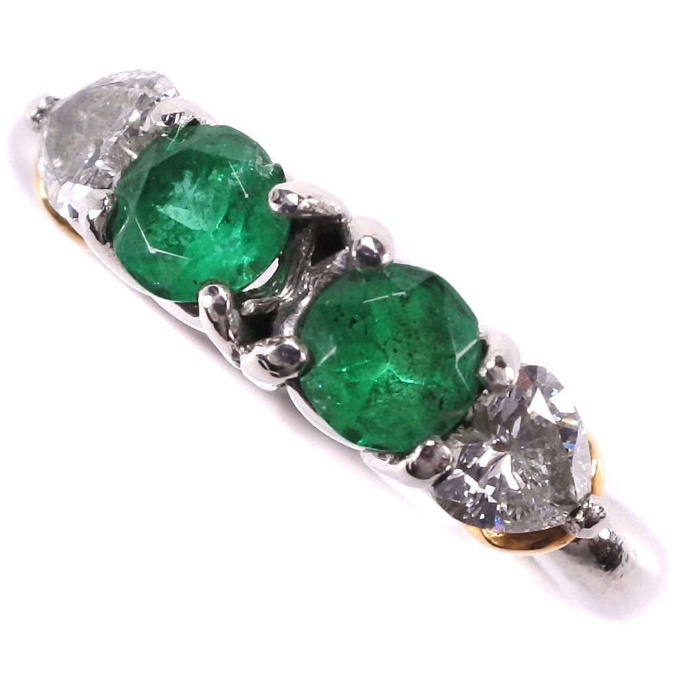 Platinum Pt900, K18 Yellow Gold & 0.40ct Emerald Diamond Ring (Size 8) for Women - Pre-Owned, A Grade
