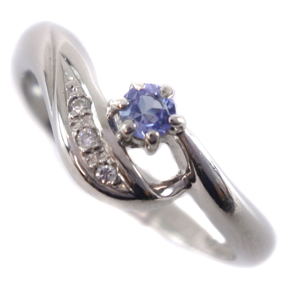 [LuxUness]  Size 9 Ladies Ring in Pt850 Platinum with Diamond and Tanzanite, 0.10 Carat - Preowned, A Rank Metal Ring in Excellent condition