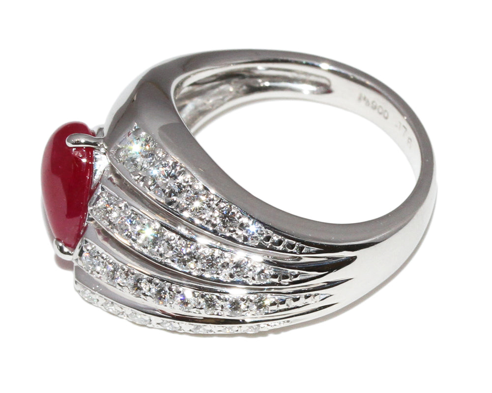 Pt900 Platinum Ruby 1.76ct Diamond 0.57ct Ring Size 12 in Great Condition