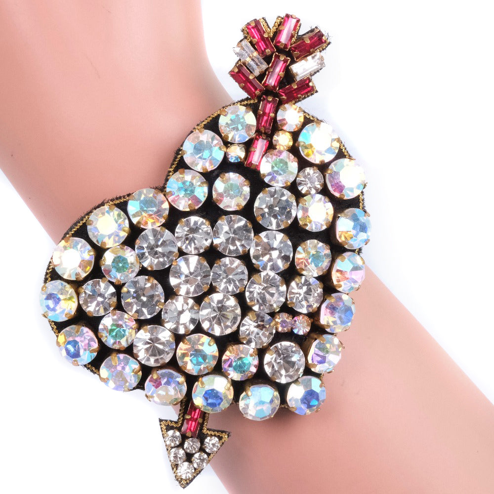 Gucci Leather Rhinestone Heart Bracelet