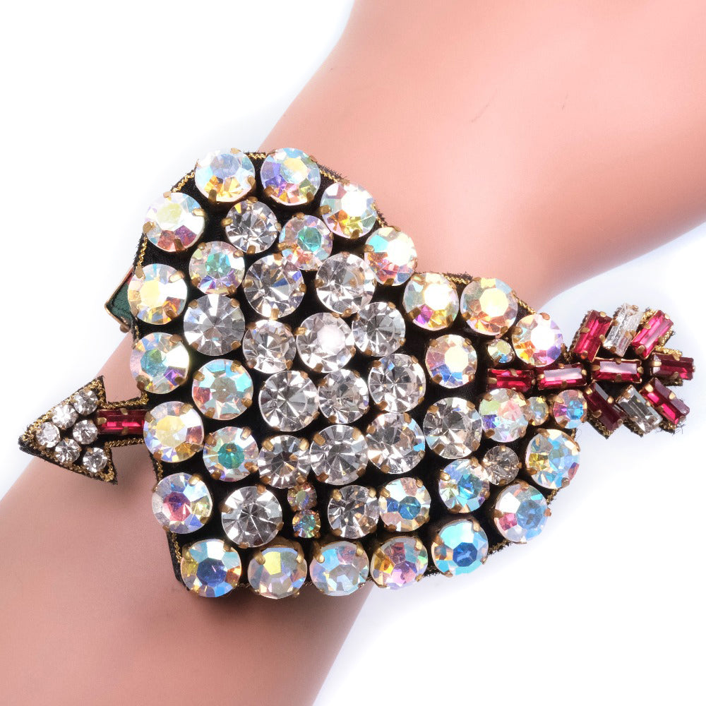 Gucci Leather Rhinestone Heart Bracelet