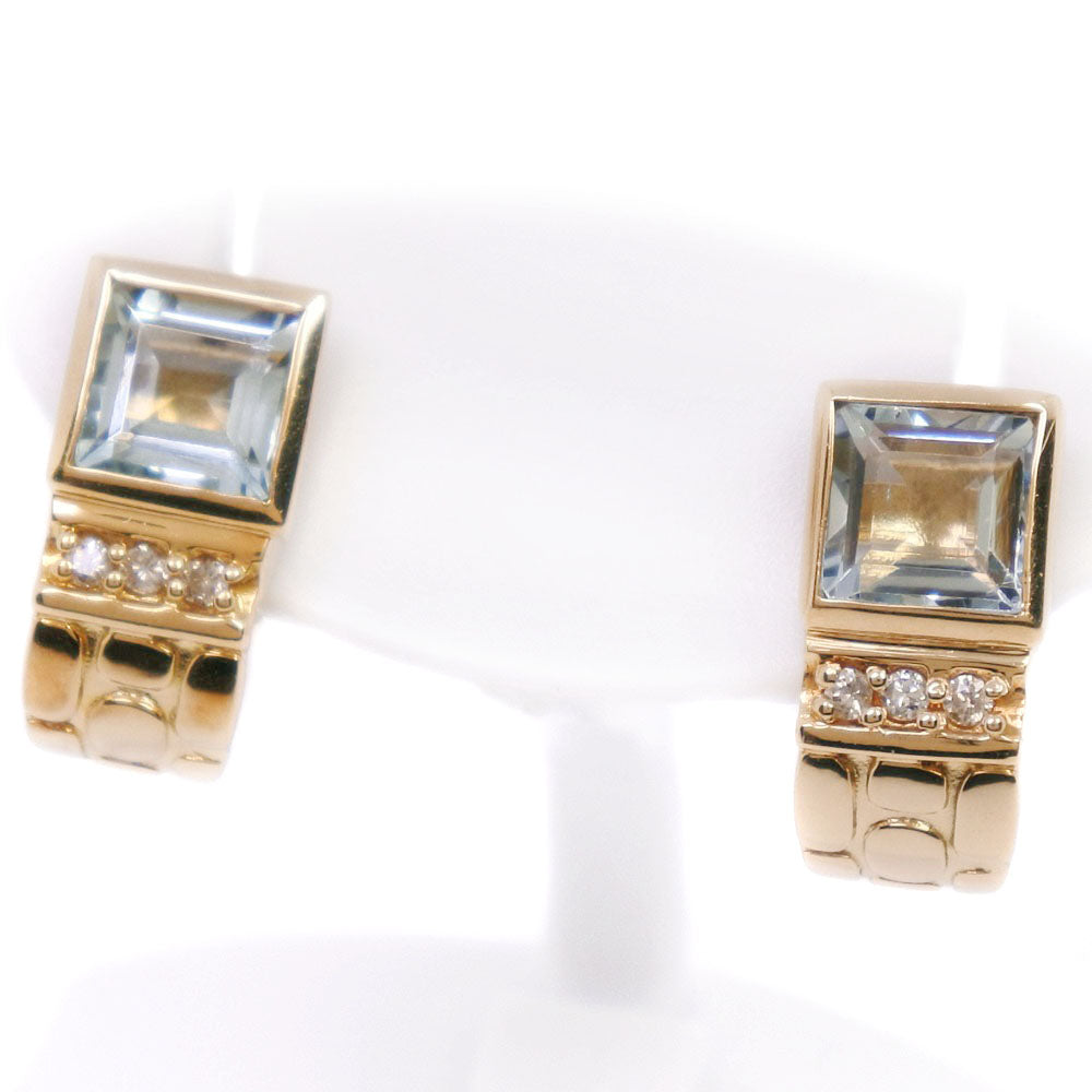 Earrings in K18 Yellow Gold with Aquamarine and Diamond (D0.02/0.02), Ladies, Grade A Condition