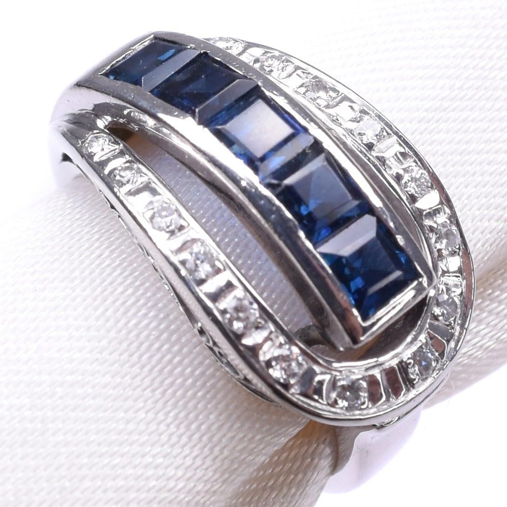Sapphire Ring in Platinum Pt900 with Diamond Accents for Ladies, Size 8.5, High-Quality Condition