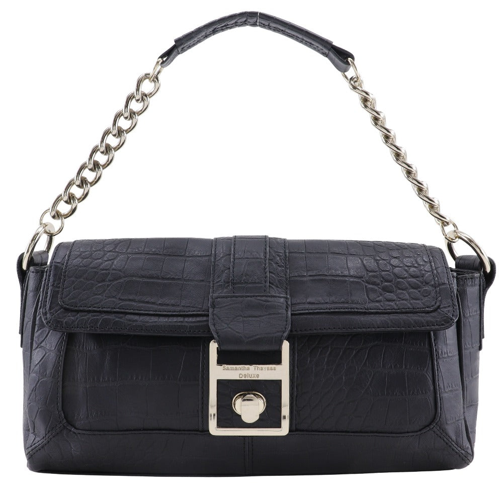 Samantha Thavasa Leather Shoulder Bag Black