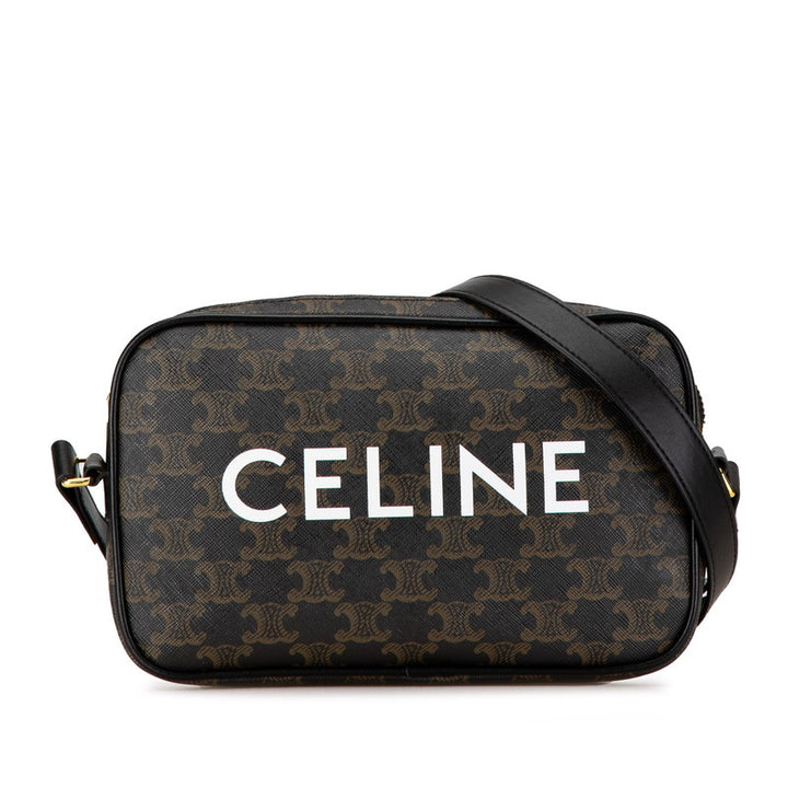 Celine Macadam Triomphe Messenger Bag Black PVC Leather