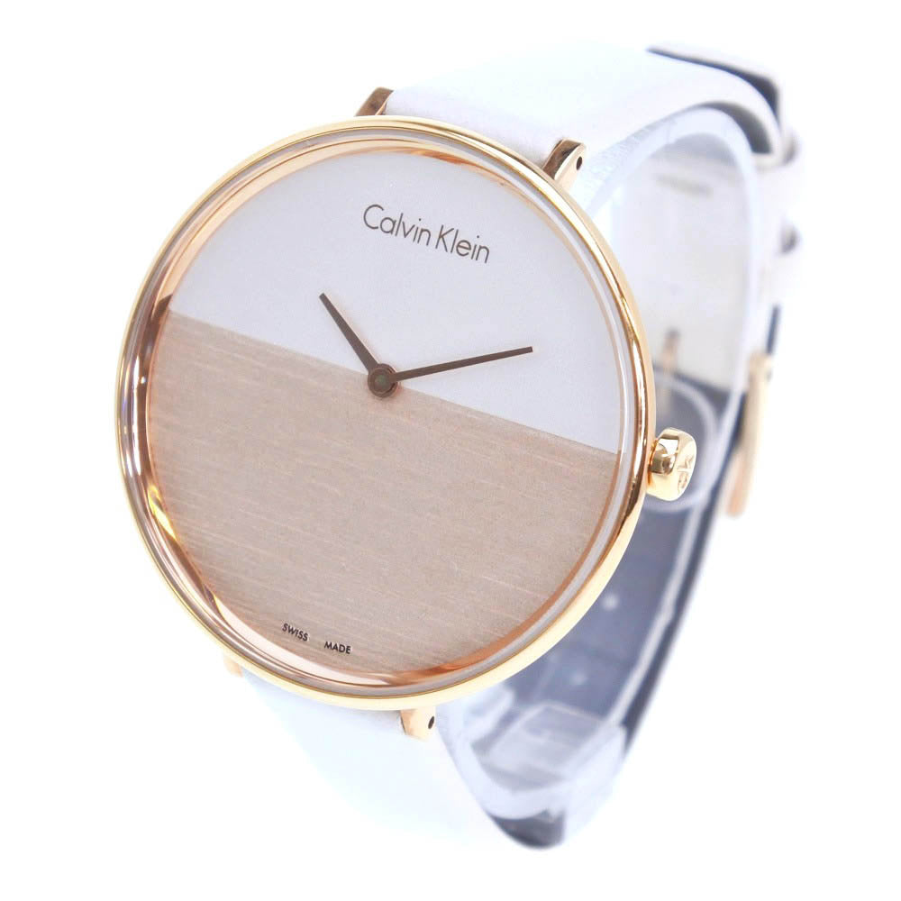 Calvin Klein Ladies' Wristwatch K7A 236, Stainless Steel & Leather, Quartz, Pink Gold - Pre-loved, Grade A- K7A 236