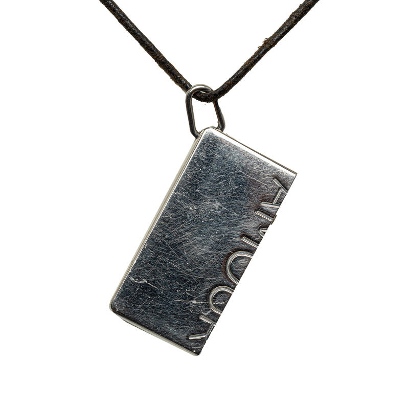 Hermes Symbol AMOUR Necklace Silver Black Metal Leather