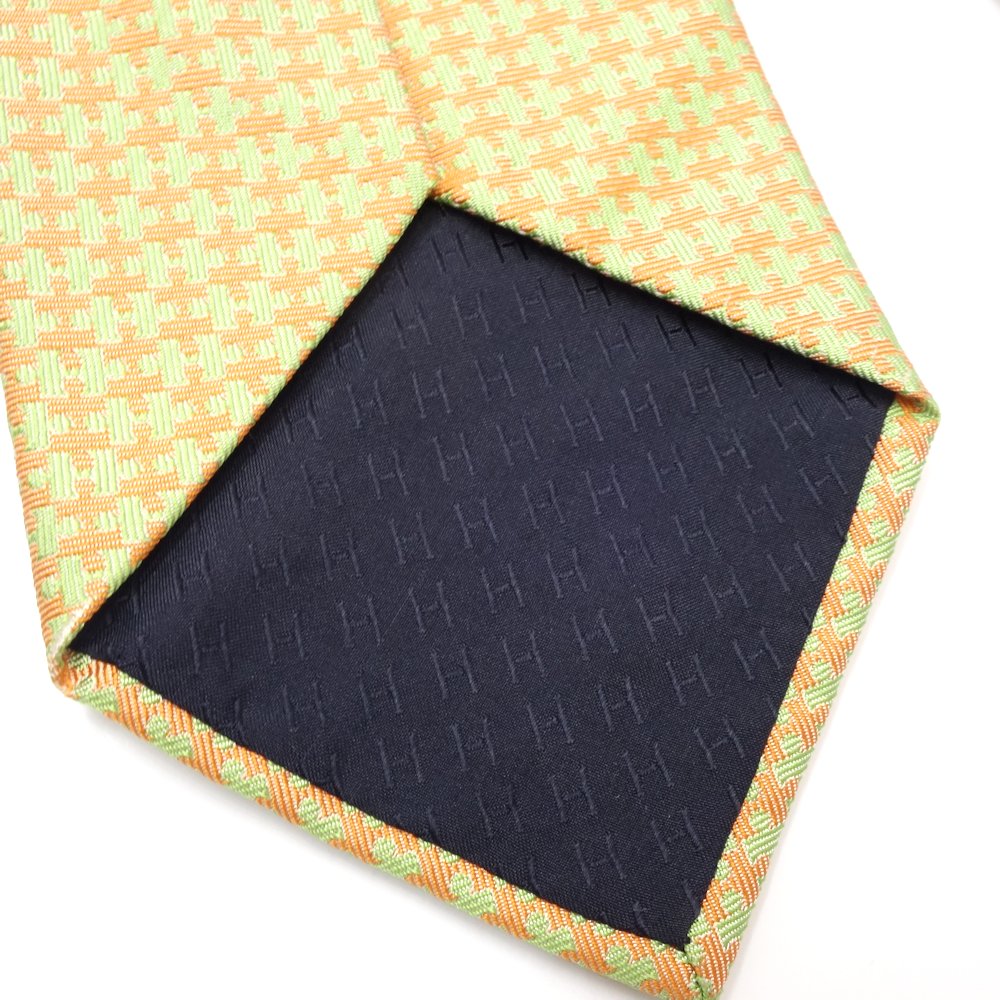 HERMES Silk Tie H Puzzle Green Orange