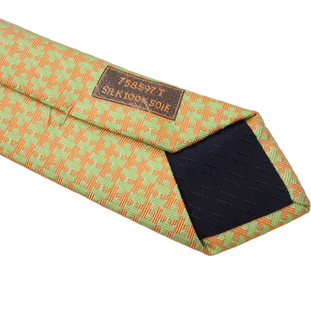 HERMES Silk Tie H Puzzle Green Orange