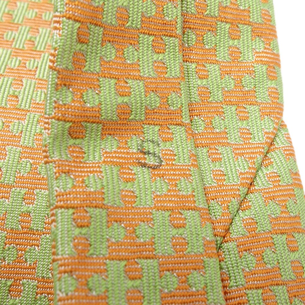 HERMES Silk Tie H Puzzle Green Orange