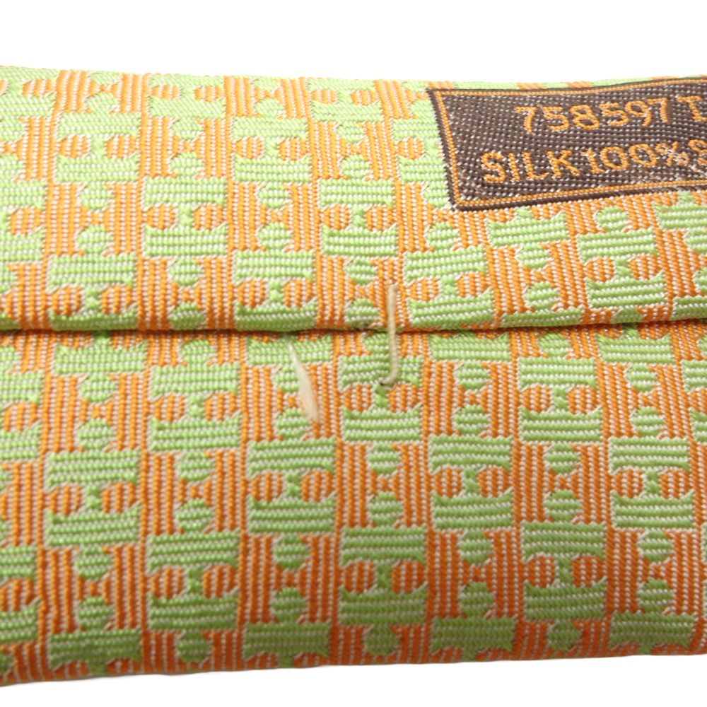 HERMES Silk Tie H Puzzle Green Orange