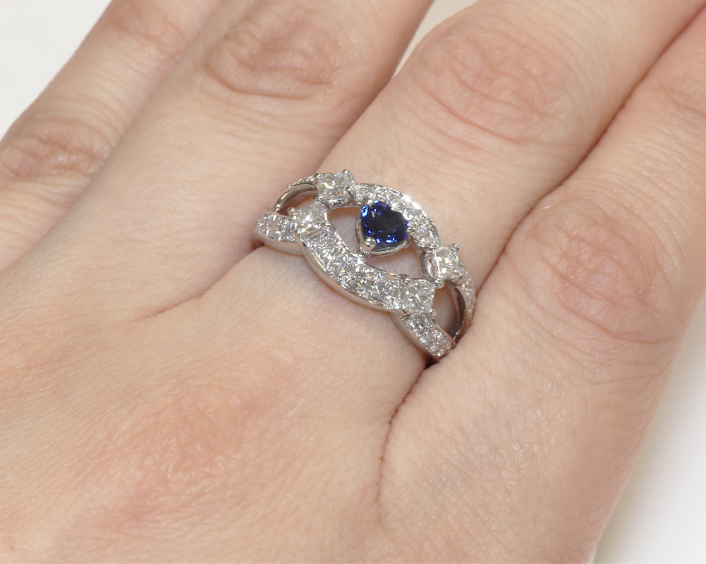 Pt900 Platinum Sapphire 0.44ct Diamond 0.85ct Heart Ring Size 11 in Great Condition