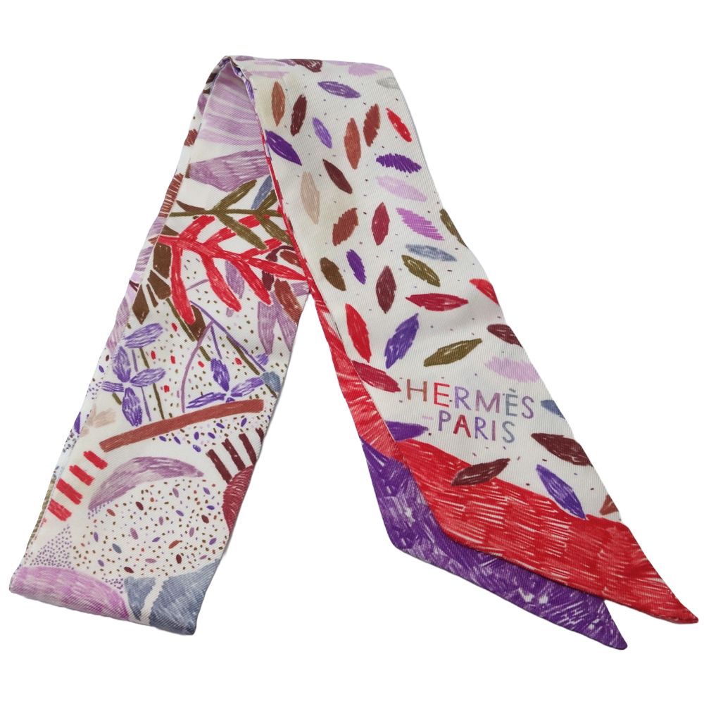 Hermes Silk Twilly Scarf CHACUN FAIT SON NID Red