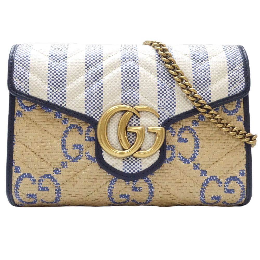 Gucci GG Marmont Leather Raffia Shoulder Bag