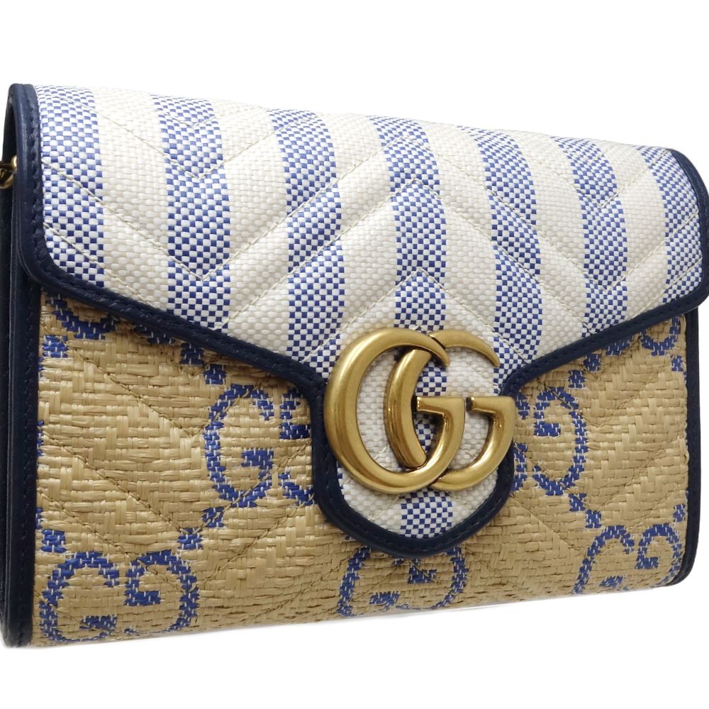 Gucci GG Marmont Leather Raffia Shoulder Bag