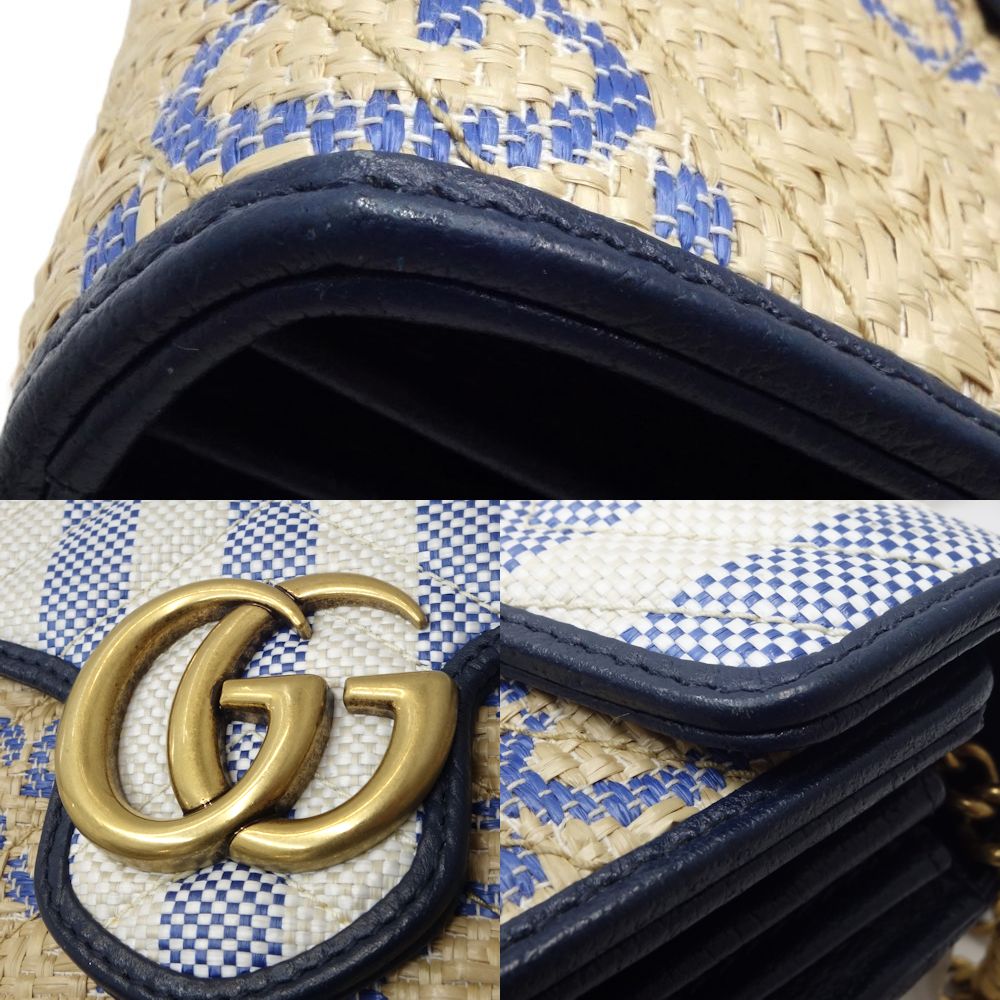 Gucci GG Marmont Leather Raffia Shoulder Bag