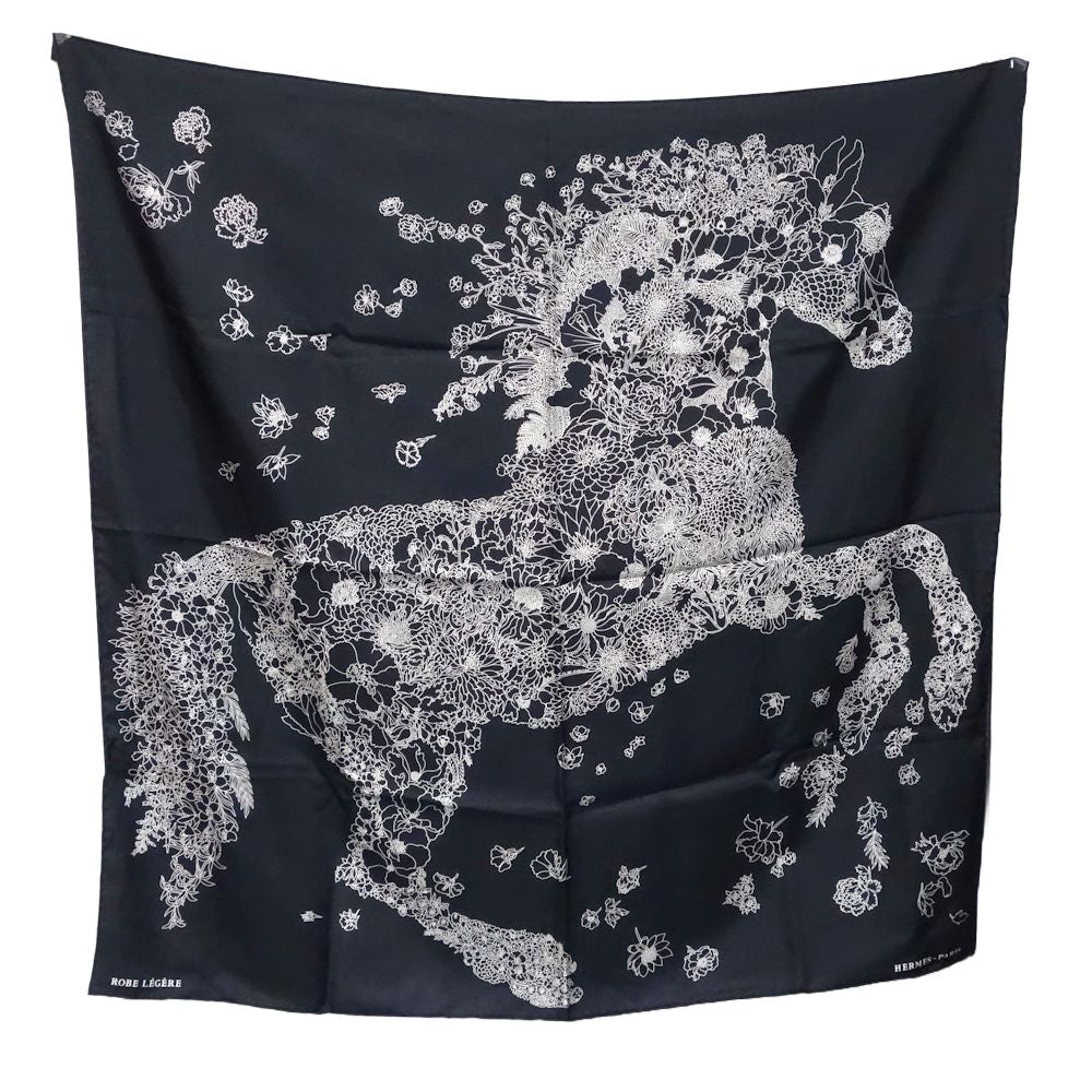 Hermes Silk Scarf Robe Legere Black White