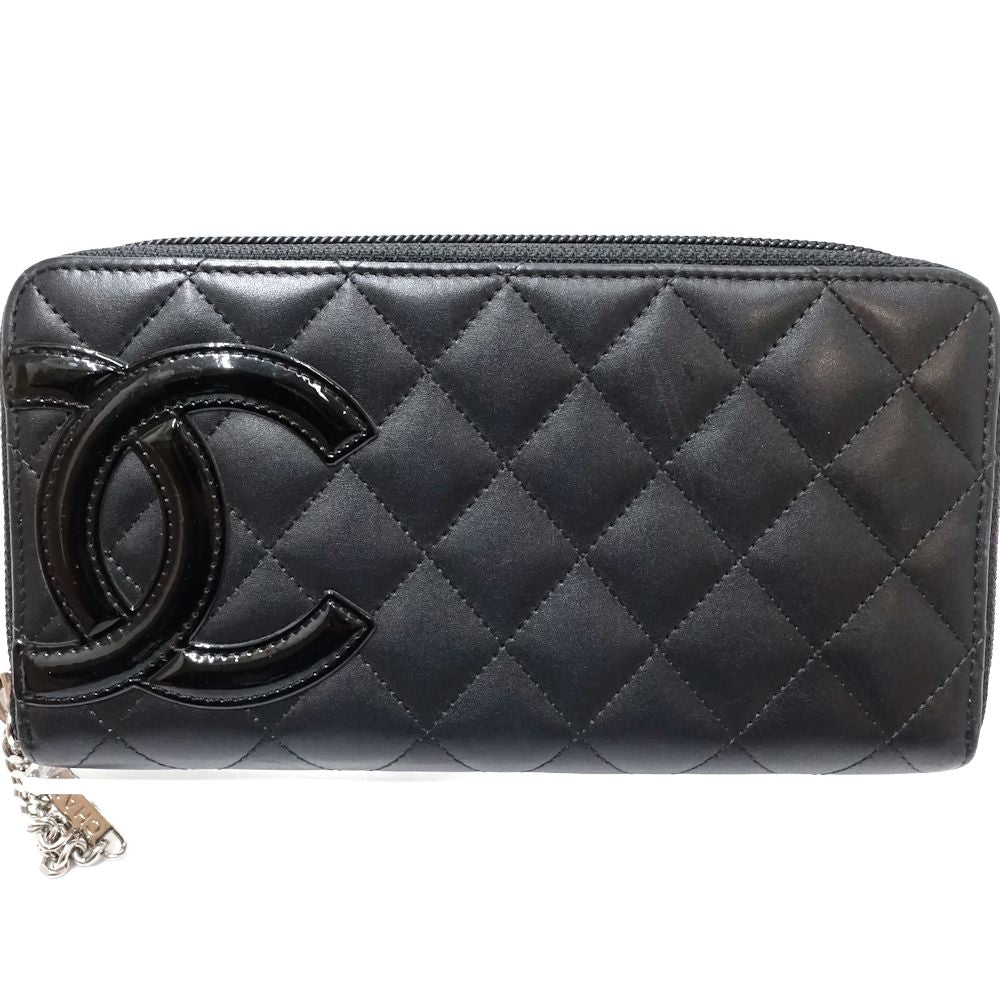 Chanel Cambon Line Leather Long Wallet Black