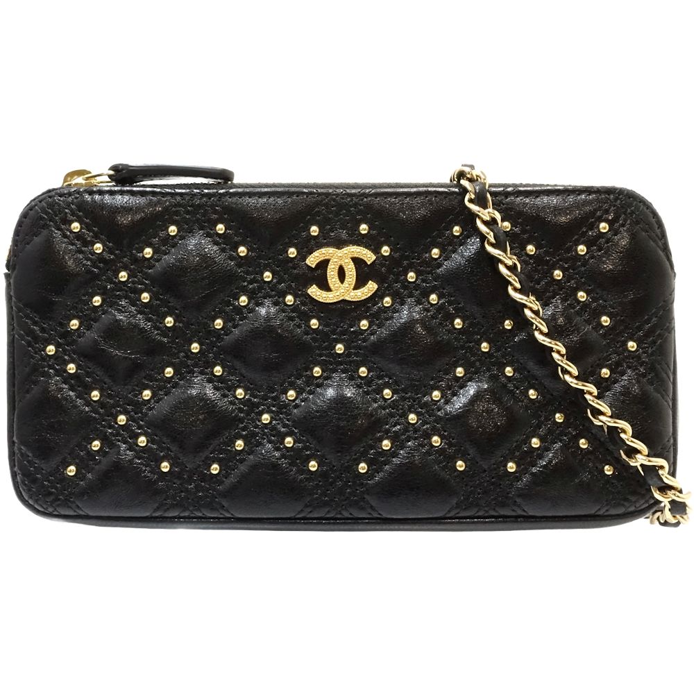 Chanel Lambskin Chain Wallet Studs Black