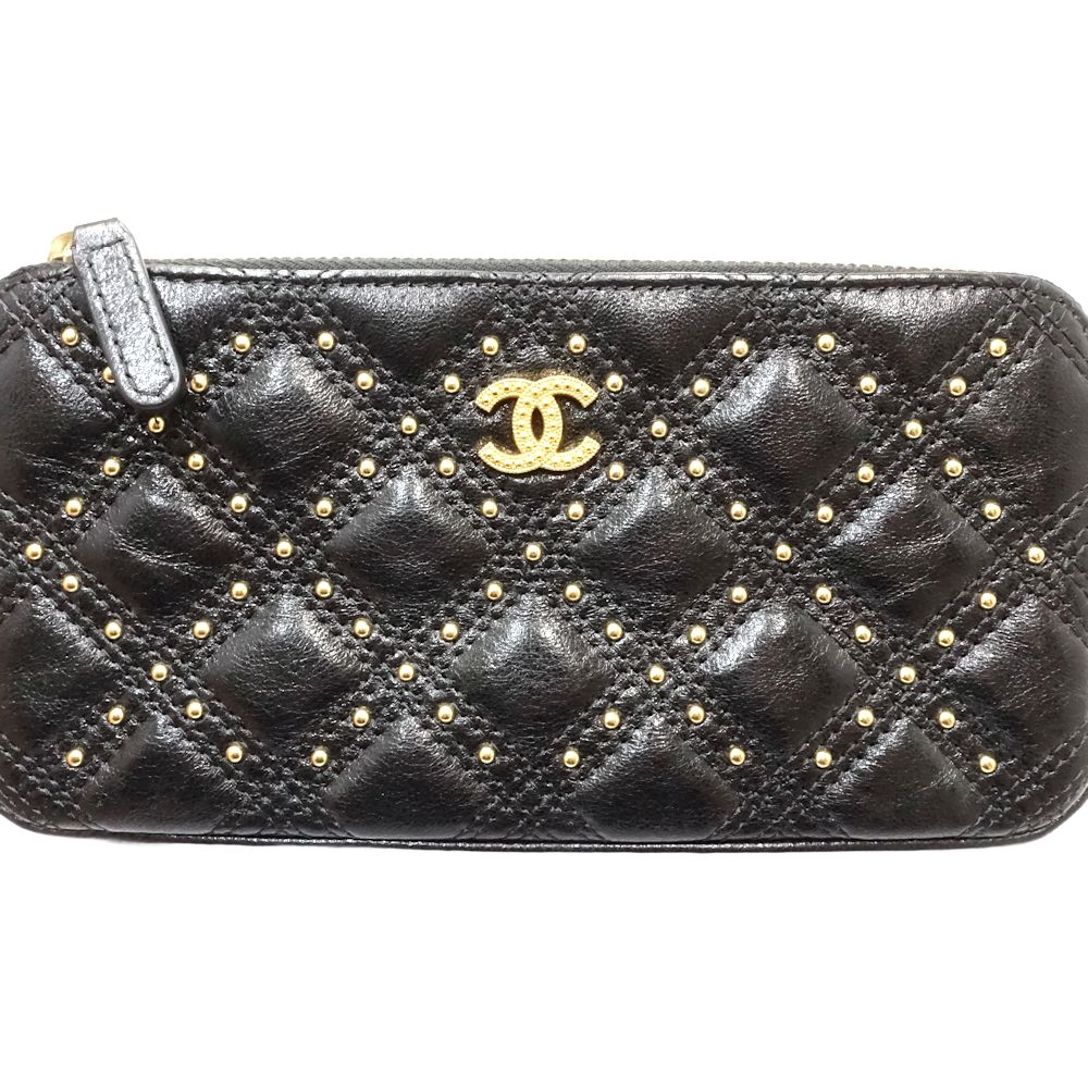 Chanel Lambskin Chain Wallet Studs Black