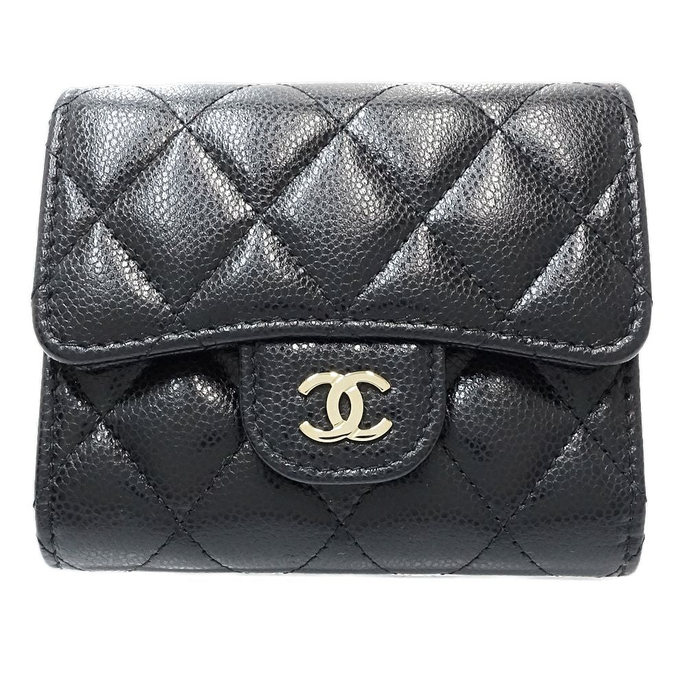 Chanel Caviar Skin Trifold Wallet Matelasse Compact AP0229