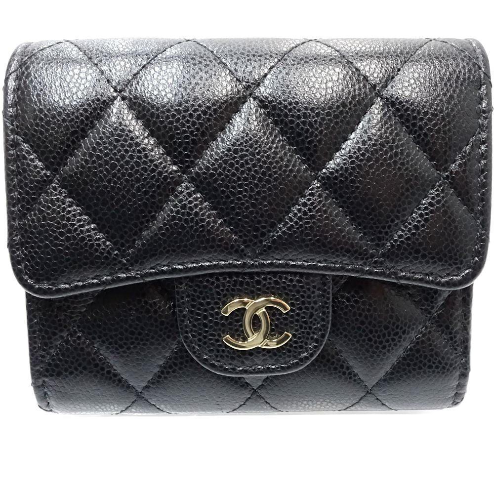 Chanel Caviar Skin Trifold Wallet Matelasse Compact AP0229