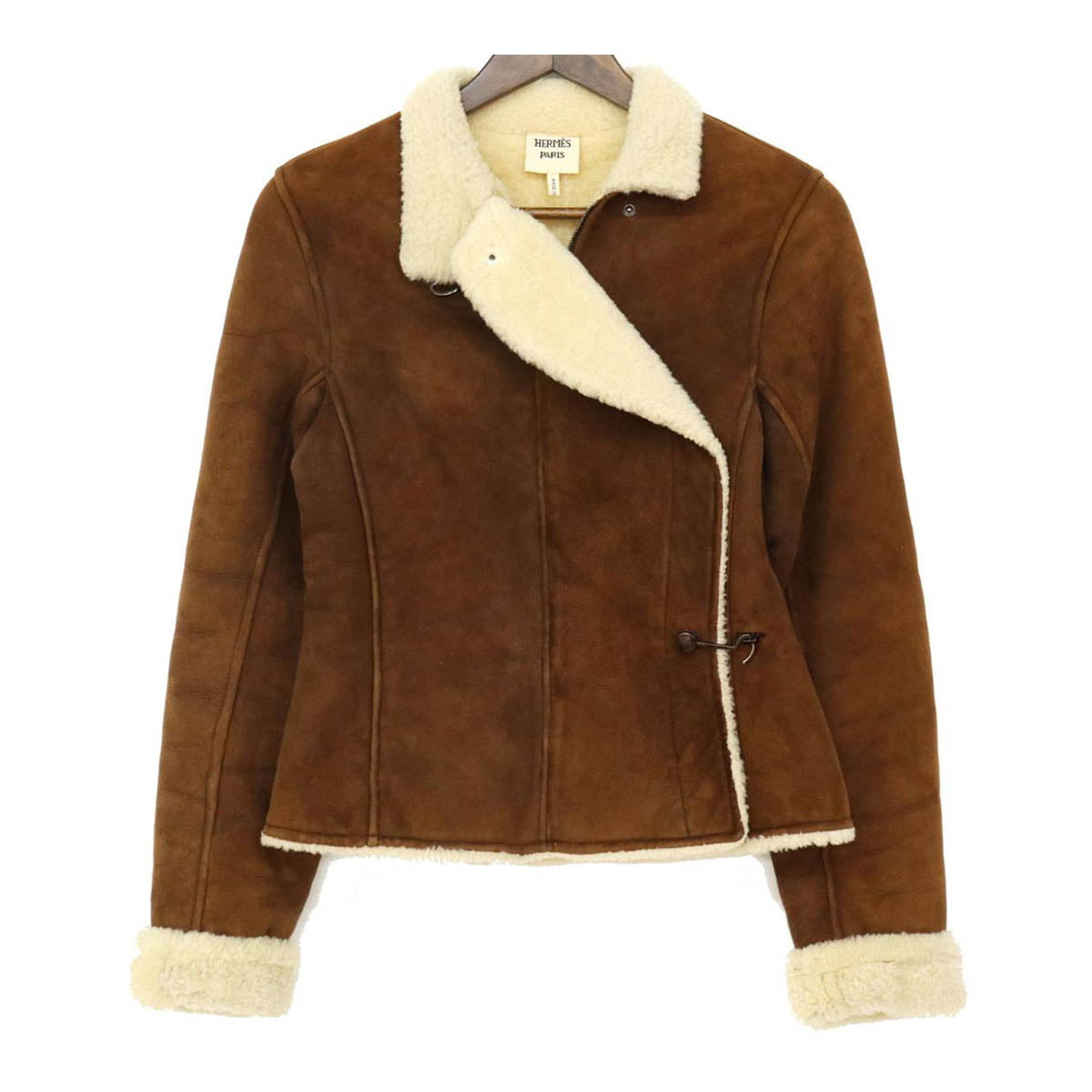 Hermes Leather Shearling Jacket Brown Ivory