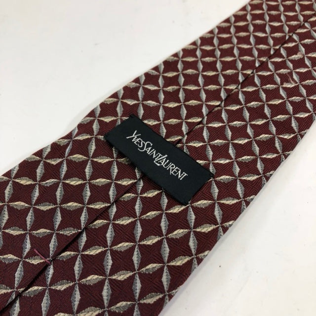 Yves Saint Laurent Silk Patterned Bordeaux Wine Red Tie in Very Good Condition