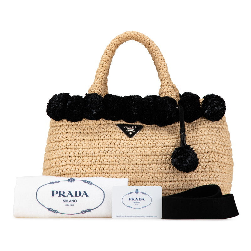 Prada Raffia Triangle Logo Plate 2WAY Handbag 1BG889 in Very Good Condition