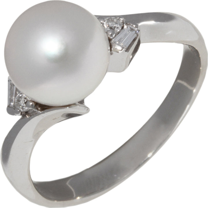 Pt900 Platinum Pearl Diamond Ring 0.09ct in Great Condition