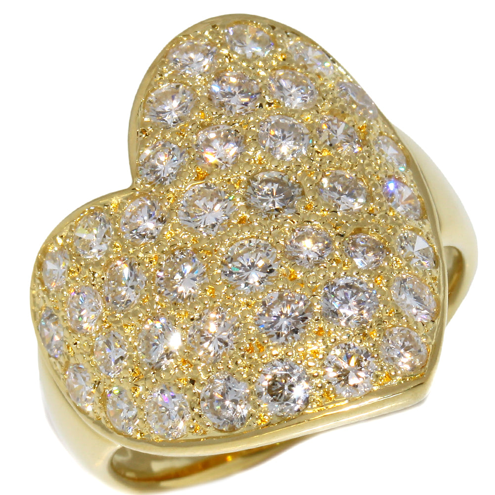 K18YG Yellow Gold Diamond Ring 2.00ct Heart Size 11 in Great Condition