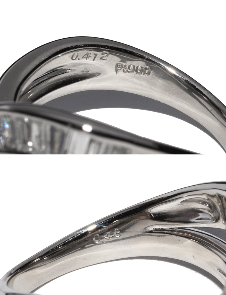 Pt900 Platinum Ring with Marquise Cut Diamond 0.412ct and Blue Diamond 0.48ct, Size 10.5 in Great Condition