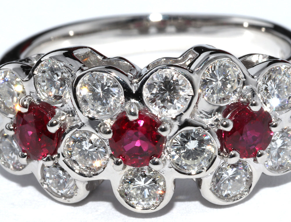 Pt900 Platinum Ruby Diamond Ring Size 11 in Great Condition