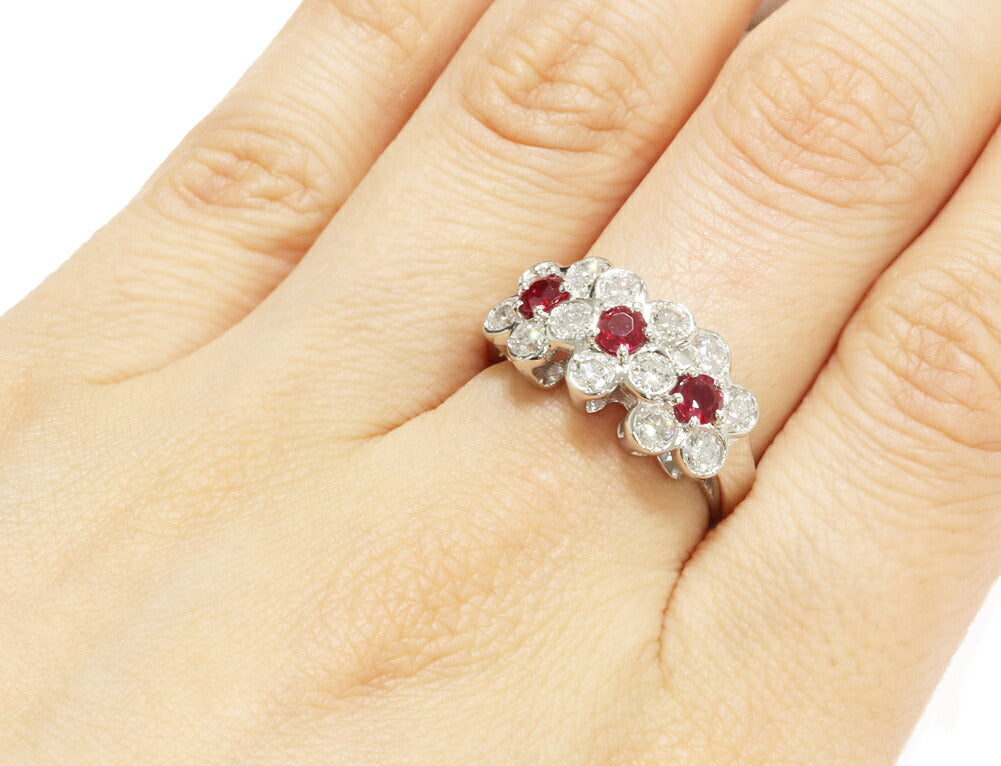 Pt900 Ruby Diamond Ring in Great Condition