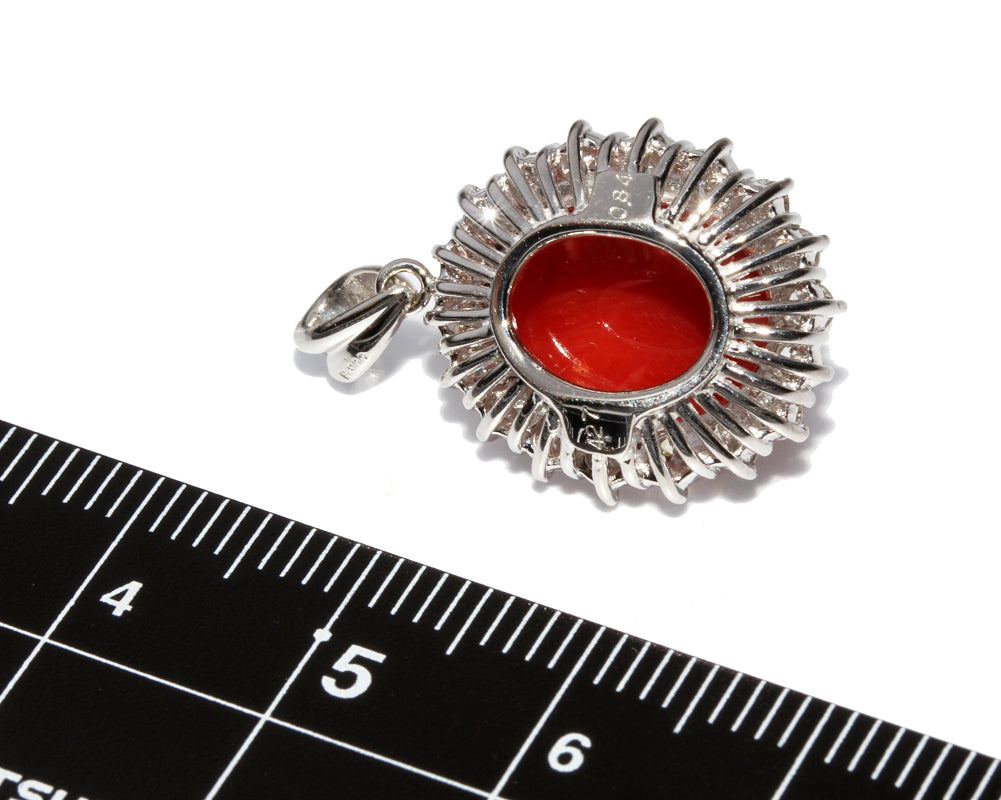 Pt900 Platinum Coral Pendant Top with Diamond in Great Condition