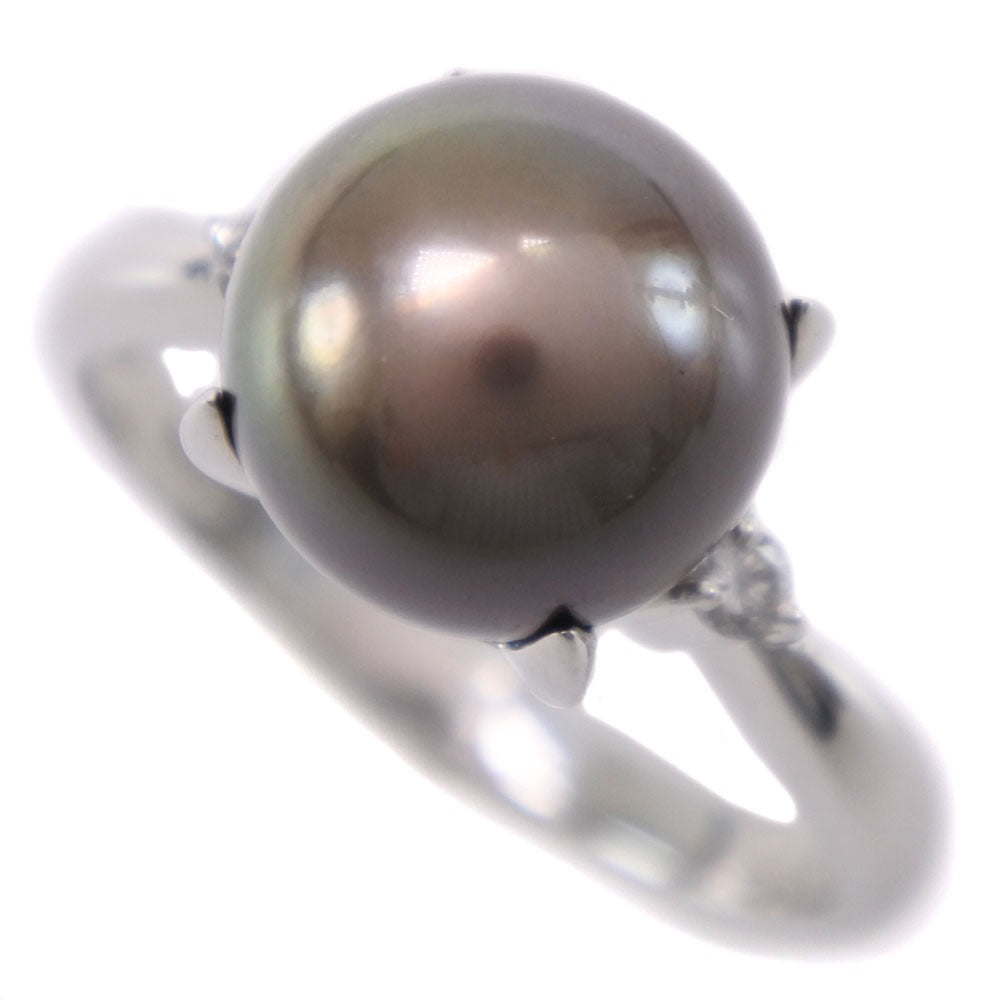 [LuxUness]  No. 13 Pearl Ring with 9.5mm Black Pearl and 0.07 Diamond in Pt900 Platinum for Women (Second-hand) A+ Rank Metal Ring in Excellent condition