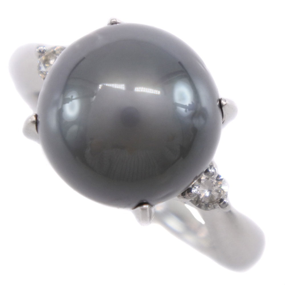 [LuxUness]  No. 11.5 Pearl Ring with 11.5mm Black Pearl and 0.13 Diamond in Pt900 Platinum for Women (Second-hand) A+ Rank Metal Ring in Excellent condition